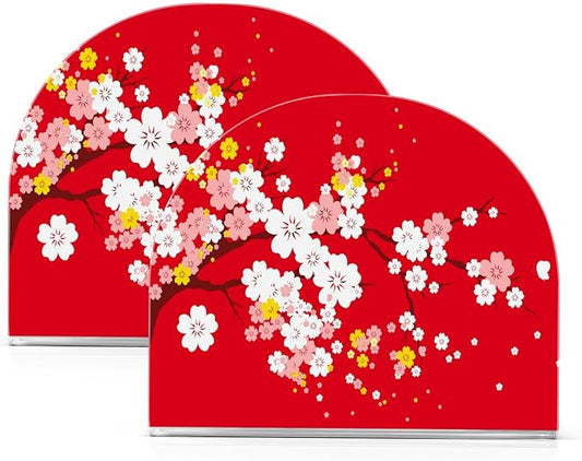 Japaneses Tree Red Cherry Bloom Napkin Holder for Tables Paper Cocktail Napkin Holders for Kitchen and Dinning, Acrylic Dinner Napkin Dispenser for Restaurant Home Decor Bar Accessories 2 Pack