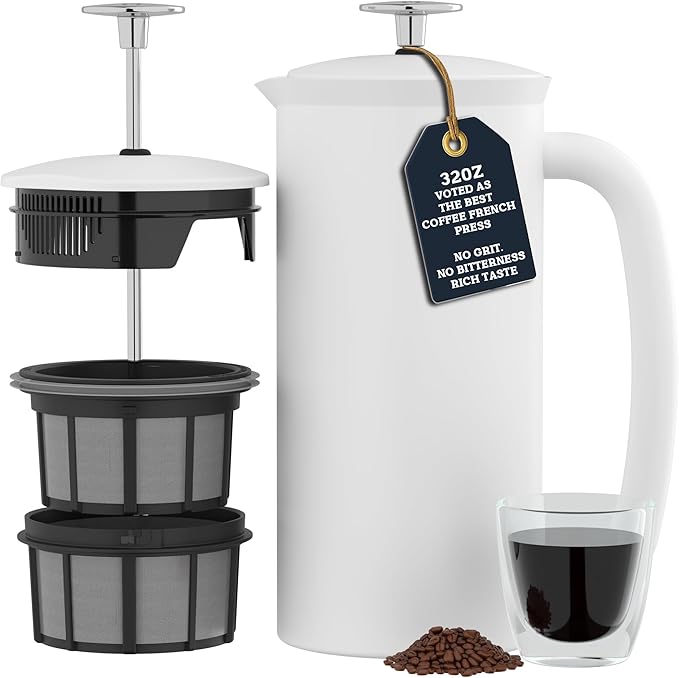 ESPRO Pro P7 French Press Coffee Maker - Double-Walled Stainless Steel Insulated with Micro-Filter - Matte White 32 oz