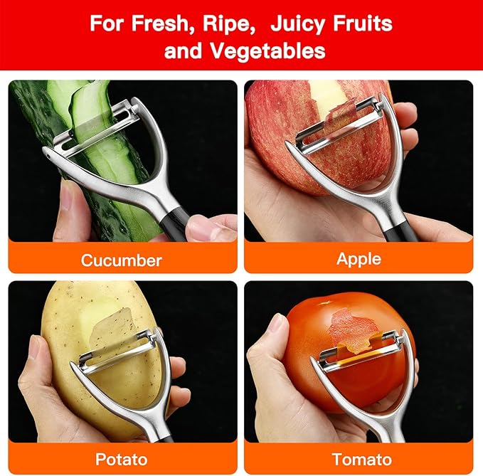 KULUNER 304 Stainless Steel Multi-Function Kitchen Peeler - With Solid Wood Handle, Sharp & Durable Blade, Effortlessly Peels Vegetables and Fruits, Essential Kitchen Tool