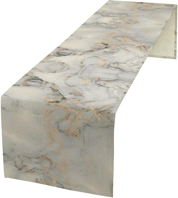 Marble Table Runner, White Grey and Gold Modern Luxury Texture Printed Linen Table Runners for Home Farmhouse Kitchen Dining Room Party Holiday Decor 13" W x 60" L