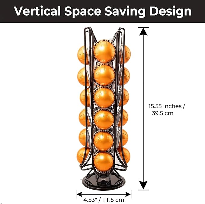 28 Vertuo Pods Holder Compatible with Nespresso Vertuo Pod Holder Organizer VertuoLine Capsules Vertical Coffee Pod Storage for Small Spaces Metal Rack with 360° Rotating Non-Slip Base