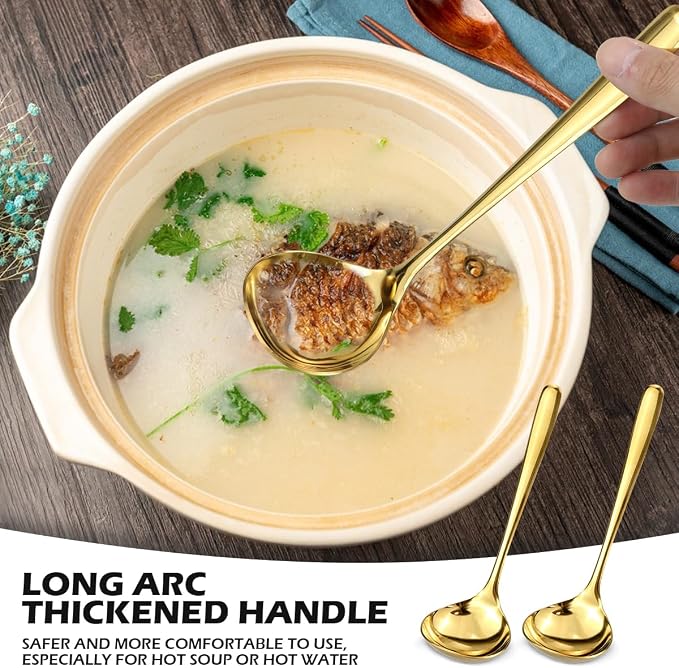DOERDO 2Pack Stainless Steel Soup Spoons Small Ladle for Sauce Kitchen Table Serving Spoons, Gold, 7.5x2.3 Inch