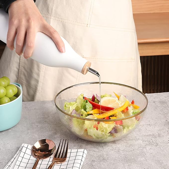 Sweejar Matte Ceramic Olive Oil Dispenser Bottle with Spout, 17 Oz Oil Dispenser for Kitchen Counter, Opaque Oil Cruet for EVOO, Vinegar, Avocado Oil Container for Cooking, Pack of 1 (Gray)