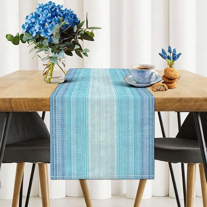 Niviy Blue Boho Table Runner, 12x72 Inch Washable Table Runners Easy to Clean Kitchen Table Decor for Holiday Party Kitchen Dining Table Decoration, Blue
