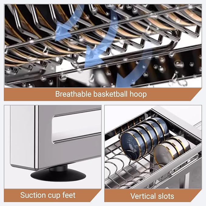 Over The Sink Dish Drying Rack 2 Tier 304 Stainless Steel Multiple Kitchen Dishware Storage Counter Organization Space-Saving with Suction Cup for Plates Bowl(96cm/37.8in)