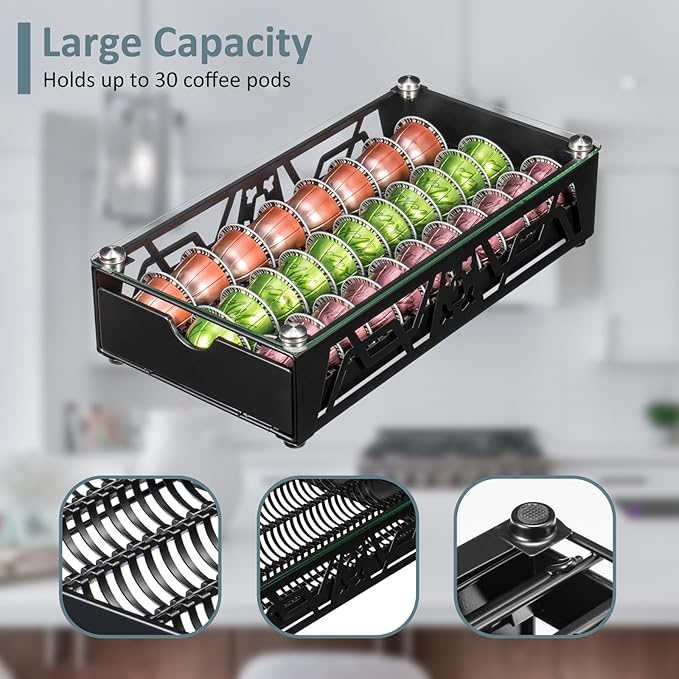 Nespresso Pod Holder Pod Drawer Cabinet Pod Storage Rack For Counter,(30 Pods)