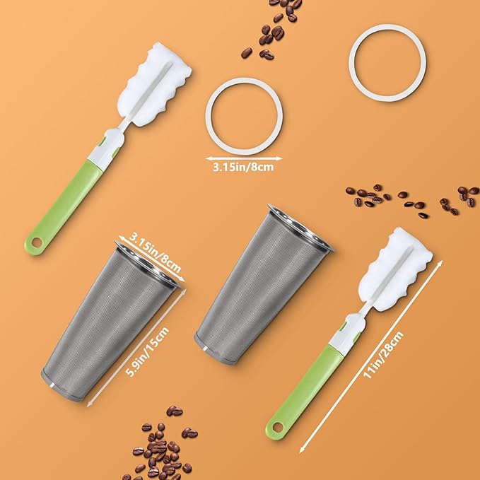 2pcs Cold Brew Filter - Cold Brew Coffee Filter for 32oz Wide Mouth Mason Jar Cold Brew Coffee Maker Pitcher, 304 Stainless Steel Mesh Cold Brew Strainer Infuser for Iced Coffee Tea Maker