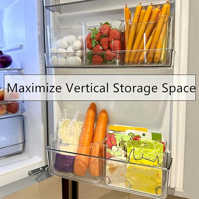 Clear Crystal Freezer Storage Bins - S/L Plastic Storage Bins for Refrigerator and Pantry, Stackable Kitchen Cabinet Organizer with Handles for Frozen Food, Meat & Veggies (6PCS L)