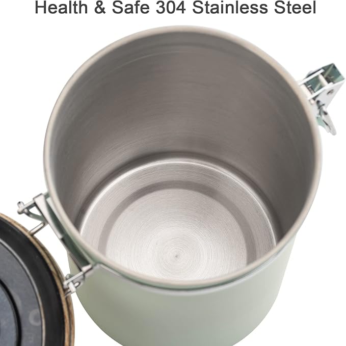 TEDSWAIT Coffee Canisters Airtight Coffee Bean Storage Container Kitchen Stainless Steel Food Storage Container with Scoop Date Tracker & CO2 Valve 61Fl Oz (Green)