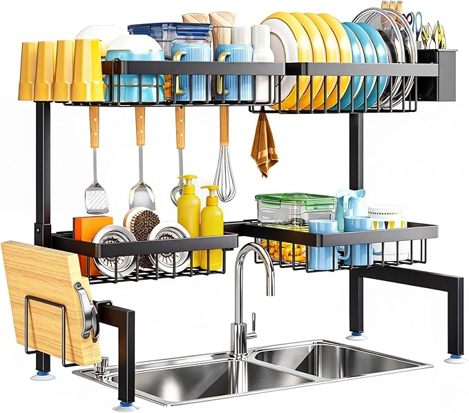 ARSTPEOE 2 Tiers 4 Baskets (one More Than Others) Over The Sink Dish Drying Rack,fits All Sinks (from 24.8" to 35.4"),2-Tier Adjustable Sink Rack,Dishes Rack Kitchen Storage Organizer Space Saving