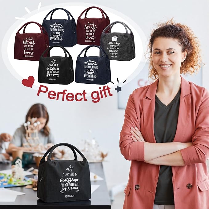 12 Pcs Christian Lunch Bags Bulk First Communion Favors Religious for Mom Church Gifts Bulk Reusable Lunch Boxes for Women Men Mom Teacher Staff