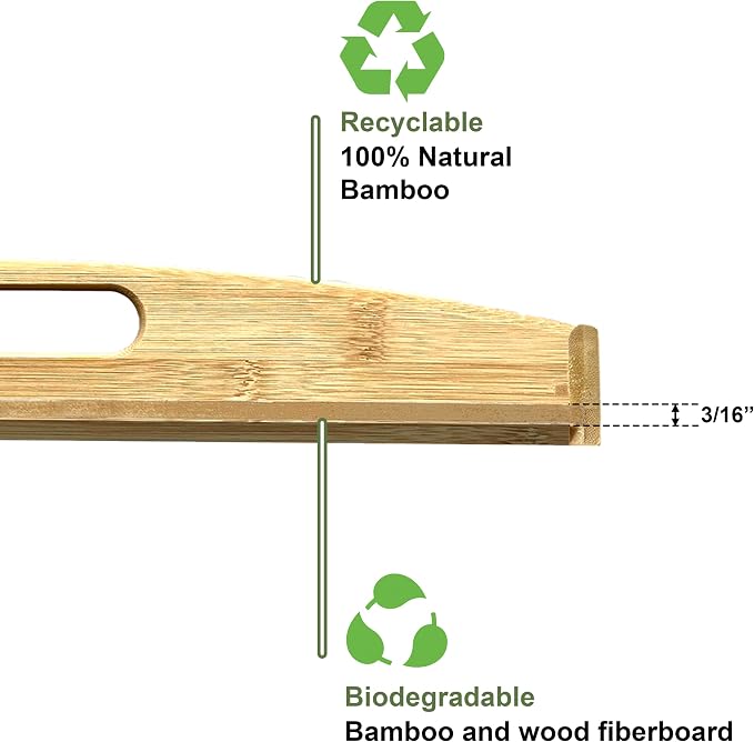 Bam & Boo Natural Bamboo Serving Tray Extra Large Rectangular with Handles for Food, Drinks, Storage, Decor, Vanity, Breakfast, Parties, Weddings, Picnics(20” x 13” x 2.35”, Natural)
