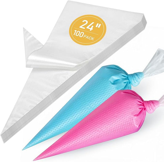 LotFancy 24 Inch Extra Large Piping Bags Disposable, 100pcs Icing Bags, Thickened Bakery Bags, Non-Slip & Anti-Burst, Food Grade Cake Decorating Bags for Dessert, Pastry, Cookies, Cupcake Decorating