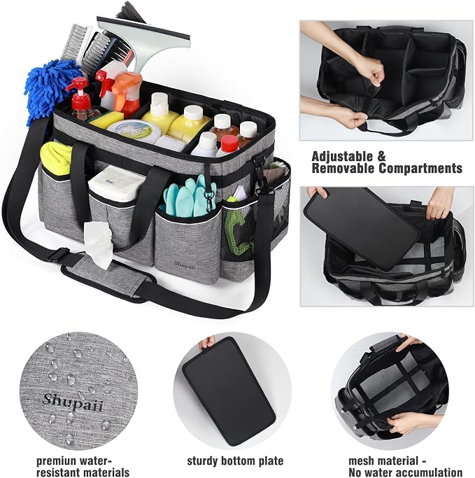Wearable Cleaning Caddy Bag, Cleaning Caddy Supplies Organizer with Handles for Cleaners & Housekeeper, Under Sink & Car Cleaning Tool Organizers Bag with Adjustable Shoulder Strap&Waist Belt