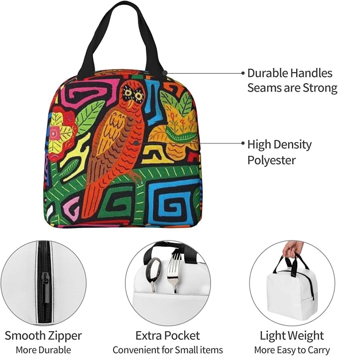 Mola De Panama Reusable Insulated Lunch Bag Waterproof Lunch Box Thermal Cooler Tote Bag For Work Office Travel Picnic For Women Men
