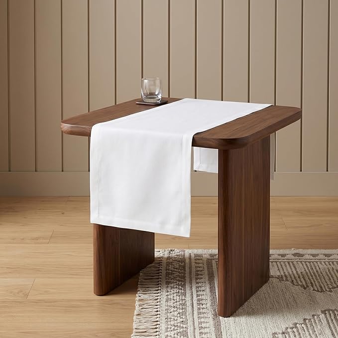 Solino Home Linen White Table Runner 36 Inches - 100% Pure Linen Small Table Runner 14 x 36 Inch Ideal for Dresser and Coffee Tables - Spring, Summer, 4th of July - Fete