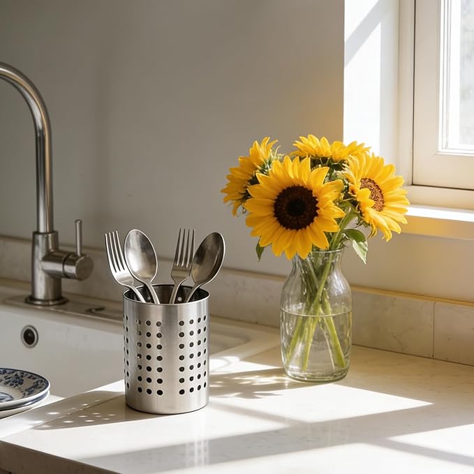 4PCS Stainless Steel Utensil Holder and Utensil Drying Holder, as a Kitchen Countertop Organizer and Silverware Drainer for Daily Home Use