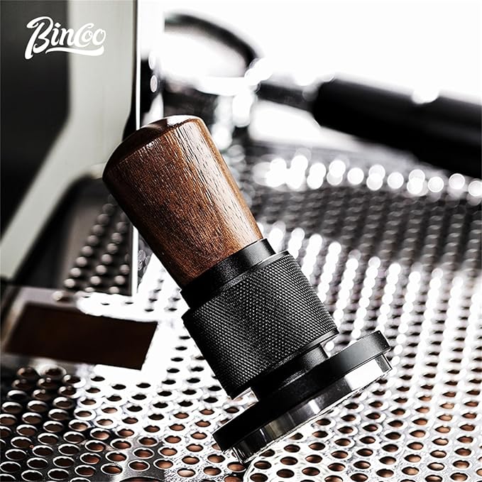 Bincoo 51mm Espresso Tamper,30lb Consistent Pressure Coffee Tamper with Stainless Steel Ripple Base,Barista Espresso Tamper Wood Handle for Home Coffee Espresso Accessories (Black, 51mm)