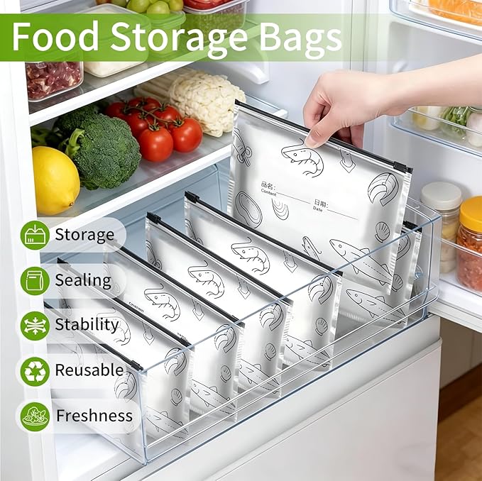 30pcs Reusable Aluminum Foil Storage Bags, Resealable Vacuum Zipper Pouches for Food, Stand-Up Thickened Foil Sealable Bags with Label, for Vegetable Fruit Meat (30, Large, Medium, Small)
