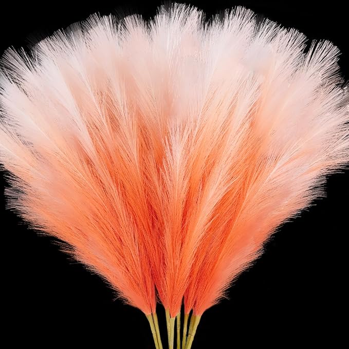 TORONTOKYO 8Pcs Orange Faux Pampas Grass Tall Decor, 35.4” Fluffy Artificial Pompous Grass Branches, Large Pampas Grass Reed Stems for Floor Vase Filler, Wedding, Baby Shower, Home Boho Fall Decor