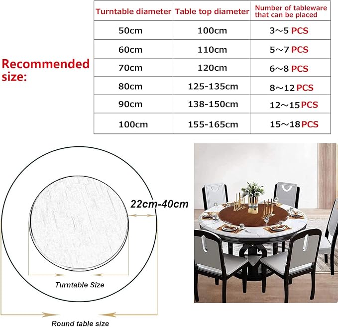 Large Round Turntable Wooden Lazy Susan For Dining Table, 6 Colors, 360° Smooth Rotating Serving Plate, Share All Food, Tabletop Swivel Tray For Family Dinner/Hotel/Restaurant (Color : Red-brown, Si