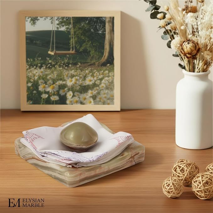 Marble Cocktail Napkin Holder with Weight, Modern Square Napkin Holder for Table, Decorative Heavy Napkin Holder for Indoor & Outdoor Dining, Kitchen & Coffee Table Decor - Green Onyx