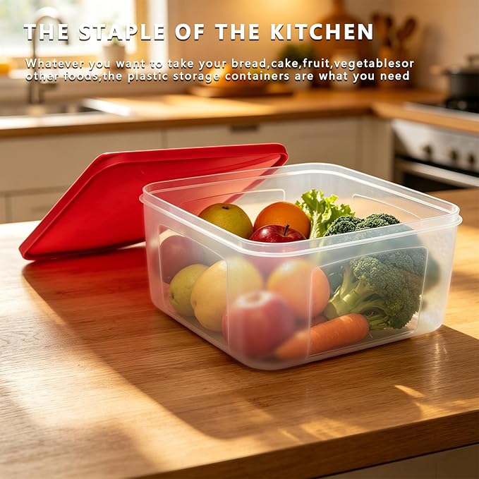 REDANT Plastic Food Storage Containers with Lids Airtight - Large Meal Prep Containers Reusable for Freezer - Bread Box for Cookies, Sandwich, Cake & Muffin, Leak-Proof & Stackable, Square, 3 Pcs