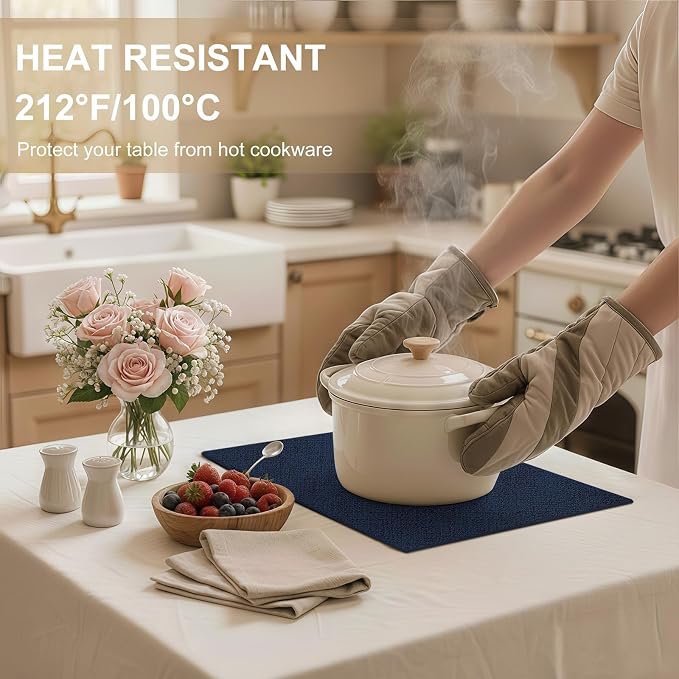 homing Faux Leather Heat Resistant Placemats 4 Packs, Waterproof Wipeable Dining PU Place Mats for Indoor & Outdoor, Easy to Clean, Dark Navy Blue