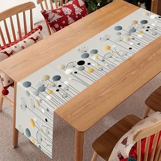 Linen Table Runner Washable Boho Modern Minimalist Elegant Design Coffee Entryway Console Table Accent Dresser Scarf for Holiday Christmas Wedding Office Hotel Banquet Abstract Blooms