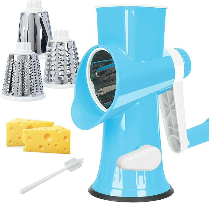 Cheese Grater with Handle,Multifunctional Rotary Cheese Grater,Kitchen Cheese Shredder Can Easily Chop Vegetables,Potatoes,Carrots,Etc.The Suction Cup is Stable and Easy to Clean (dark blue)
