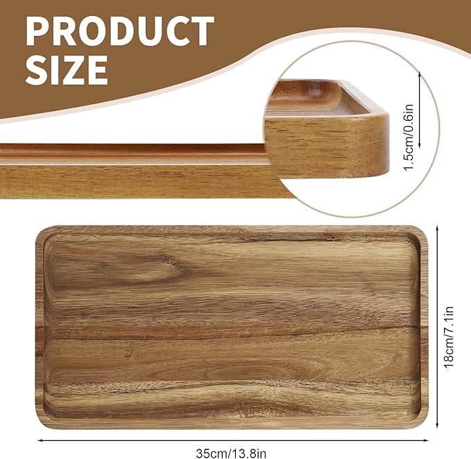 Acacia Wooden Serving Tray - Wooden Charcuterie Board - Rectangle Wood Platter for Serving Food, Fruit & Cheese Board Wood Dessert Trays (1, 14"x7"x0.6")