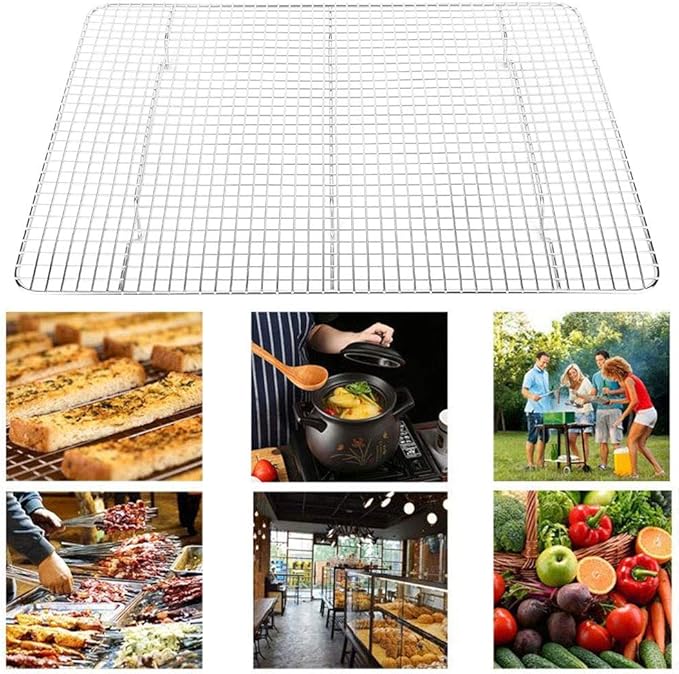 Stainless Steel Roasting Cooling Grid,Draining Tray for Cooking Baking BBQ,Ideal for Biscuits Cakes Pies Pastries Bread,Silver 42.5x30x2.5cm Household Cafe Restaurant