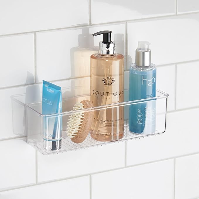 iDesign Adhesive Organizer Bin - Damage-Free Hanging for Kitchen, Bathroom, or Office - Set of 4 - Clear