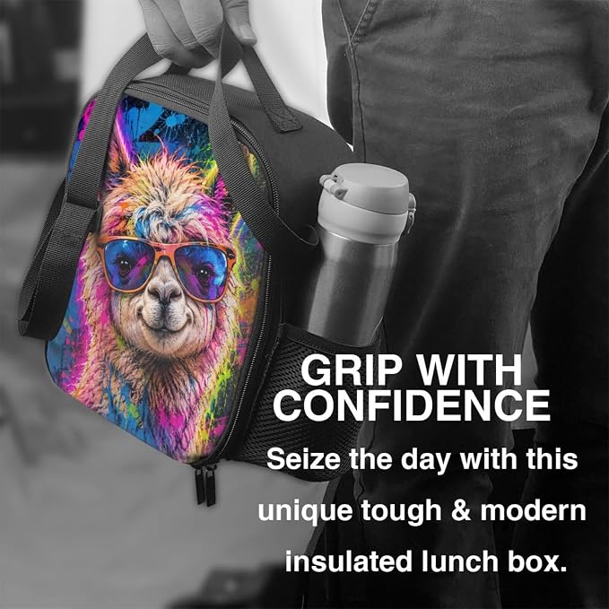 Alpaca Lunch Bag for Women Men Portable Reusable Insulated Lunch Box Leakproof Meal Prep Tote Thermal with Adjustable Shoulder Strap for Adult Work Picnic
