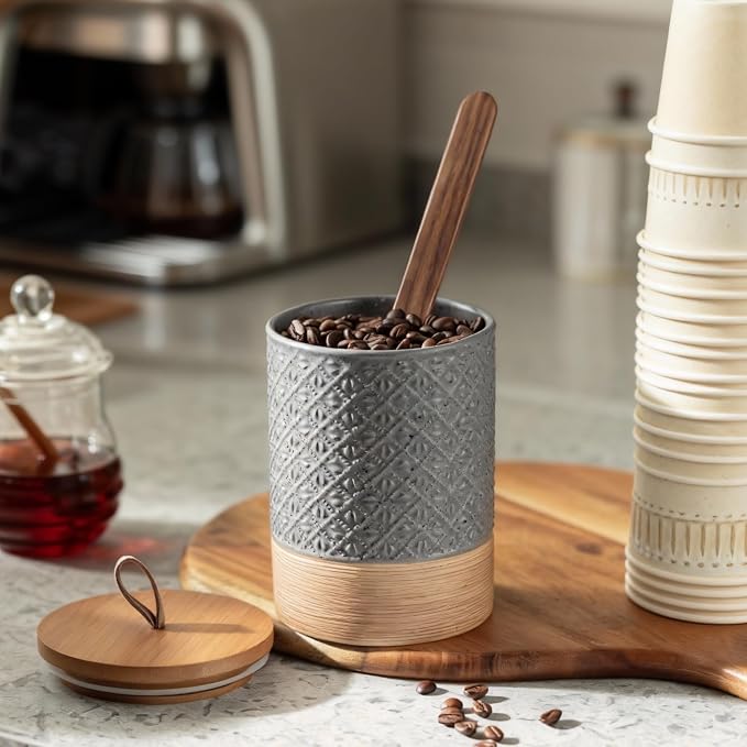 Miamolo Coffee Container Jar with Lid, Ceramic Food Storage Jars for Spice Sugar Cookie, Large Kitchen Canisters for Countertop Coffee Bar Accessories Housewarming Wedding Gift - Gray & 28 fl.oz