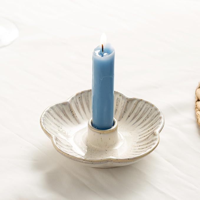 Ceramic Candle Holder, Candlestick Holder for Candles,Incense, Santo Palo, Rustic Vintage Home Decor for Halloween Christmas Weddings, Dining Room Table & Living Room Display (Vintage White)