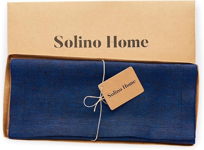 Solino Home Linen Table Runner 60 Inches - 100% Pure Linen Royal Blue Table Runner 14 x 60 Inch Ideal for Dresser and Coffee Tables - Athena