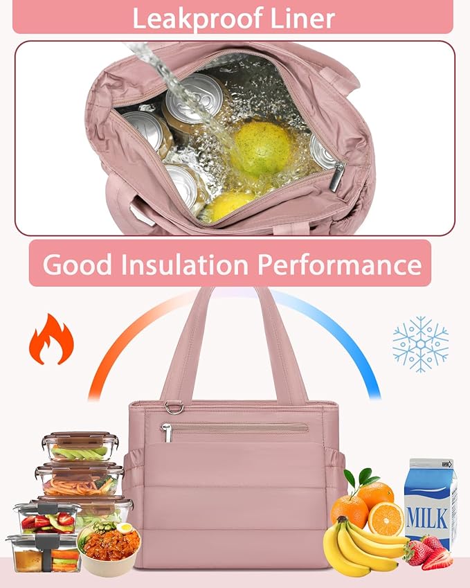 Lunch Box Tote Bag - Versatile Soft Insulated Lunchbox for Women - Lightweight Stylish Simple Lunch Pail Reusable Large Cooler Bag for Adults Work Office Camping Picnic Travel Outdoor Trips Pink 10L