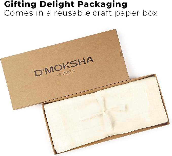 Classic Linen™ by D'Moksha Ivory Table Runner 108 Inches Long, 100% Pure Linen, 14 x 108 Inch Table Runner for Dresser, Dining- Summer
