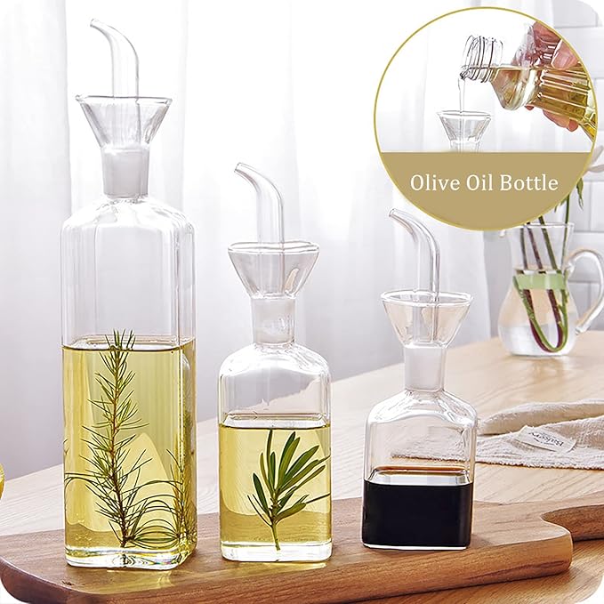 Yesland 2 Pack Olive Oil Bottle - 17 Oz Glass Oil Dispenser Vinegar Cruet - Oil Carafe Decanter with Spout for Kitchen, BBQ, Cooking, Syrup
