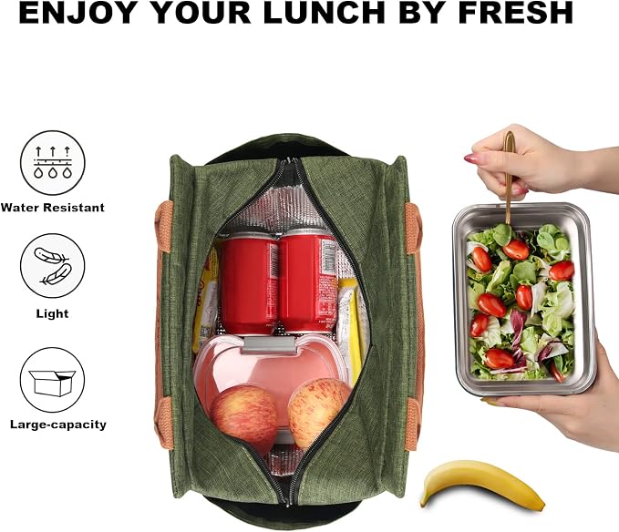 Joymee Lunch Box for Women Reusable Leakproof Insulated Lunch Bag-Green | Large Capacity, Bottle Holder & Side Pockets, Leakproof Insulated Design, for Work, Travel, Picnic & Daily Use, for Adult