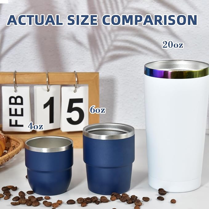 CHLJAR 4oz Stackable Cup, Vacuum Insulated Espresso Cup Set of 2, Espresso Shot Glass for Coffee, Double Wall Stainless Steel Mini Tumbler Shot Glasses with Straw and Lid