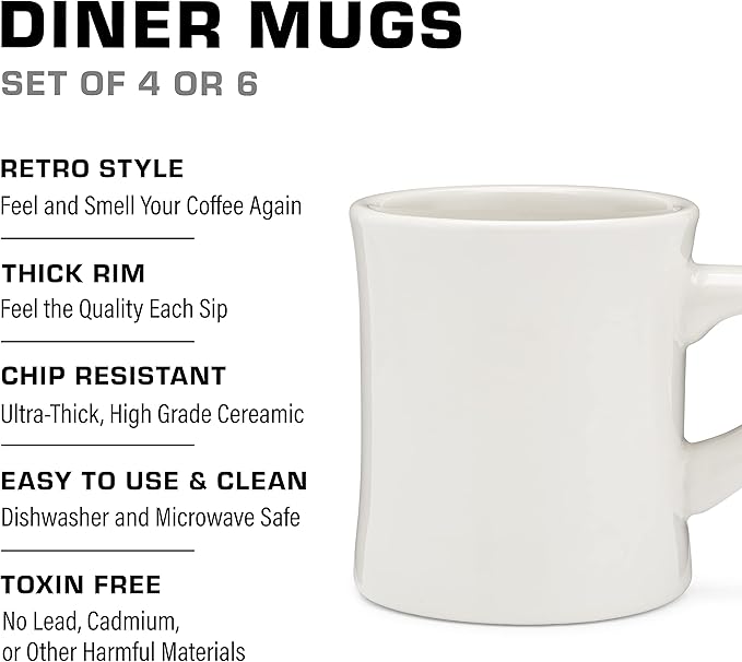 COLETTI Diner Coffee Mugs — Restaurant Coffee Mugs, Retro Coffee Mug – Sturdy & Heavy Diner Mug – Nostalgia in Every Sip [Cream, 11 oz, Set of 4]