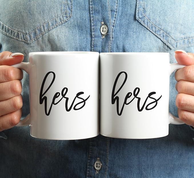 Andaz Press Funny Couples 11 oz Ceramic Coffee Mugs, Hers, Hers, His and Hers Coffee Mug Set of 2, Valentines Couples Mugs for Him and Her, Mr and Mrs Mugs, Couple Mugs for Husband and Wife