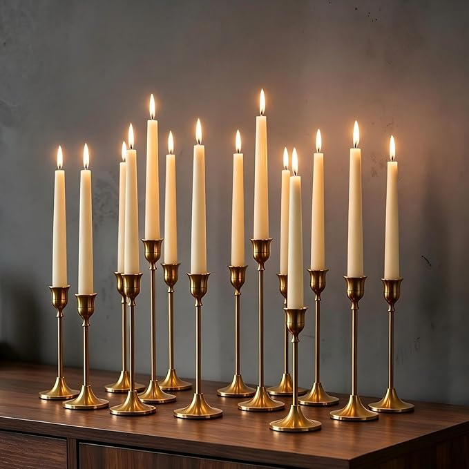 Nuptio Candlestick Candle Holders 15 Pcs Candle Stick Holder Gold Taper Candle Holder Candle Stand for Wedding Party Thanksgiving Halloween Birthday Mantel Baby Shower Table Centerpieces Decor