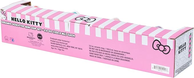 Silver Buffalo Sanrio Hello Kitty Different Color Bows 4 Pack 3D Sculpted Ceramic Mini Mug Set, Perfect as a Sugar, Cream, or Milk Set