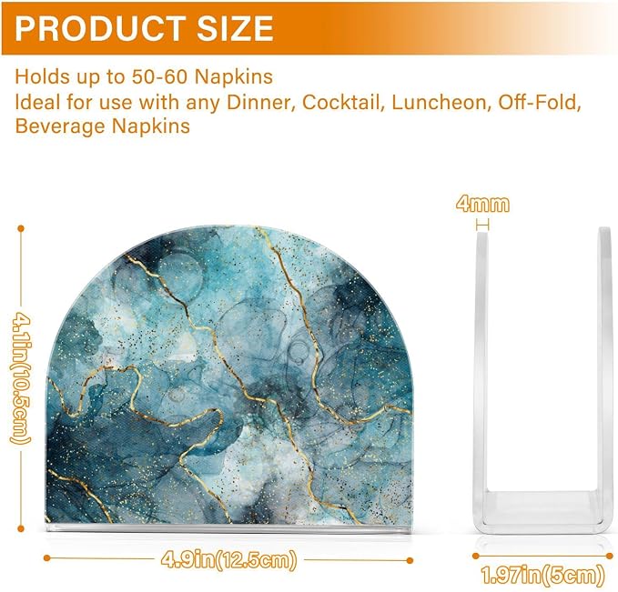 Napkin Holder Acrylic Cocktail Napkin Holder for Table Kitchen Party Restaurant Bar U Shaped Upright Napkin Dispenser Organizer Marble Blue