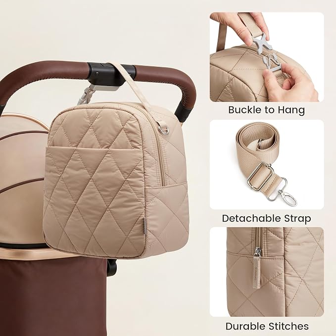G4Free Large Insulated Lunch Bag, Leakproof Quilted Lunch Box Women Men, Reusable Puffer Lunch Bag For Work Picnic Travel, Khaki