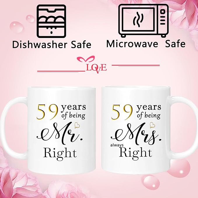 59th Anniversary Coffee Mugs Set of 2, 59 Year Anniversary Wedding Gifts Decorations for Couple Parents Grandparents Men Women Husband Wife Him Her, Gift Box Packaging, 11oz