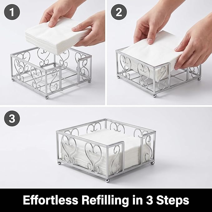 Cocktail Napkin Holder – Flat Napkin Caddy for 5x5 Paper Napkins, Weighted Beverage Napkin Holder for Table or Countertop, Sturdy Square Servilletero for Parties and Events, Home, Bar
